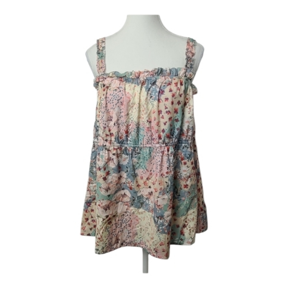 Grace & Lace Babydoll Floral Blouse NWT Womens Size L Sleeveless Ruffle Top